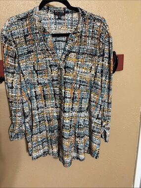 Ava & Grace Multicolor Abstract Plaid V-Neck Tunic